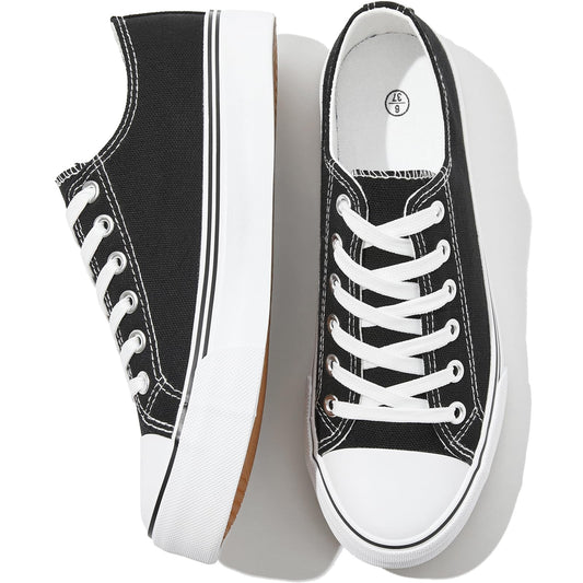 FRACORA Womens White Canvas Sneakers Low Top Lace Up Canvas Shoes Fashion Comfortable